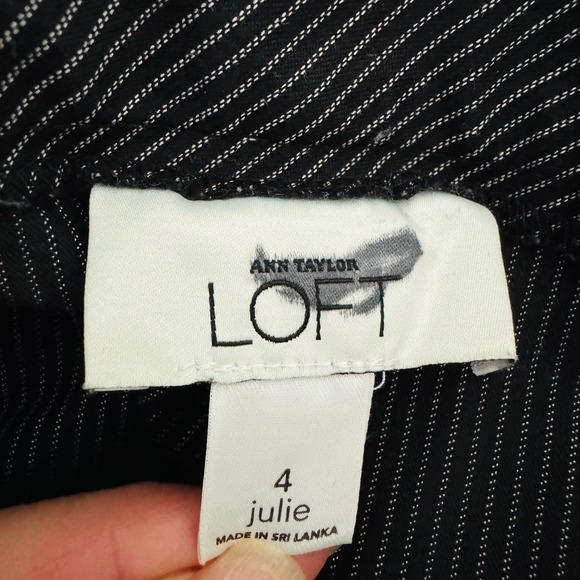 Ann Taylor LOFT Pinstripe Julie Cotton Cuffed Ankle Black Career Trouser Pants 4 - Picture 7 of 9